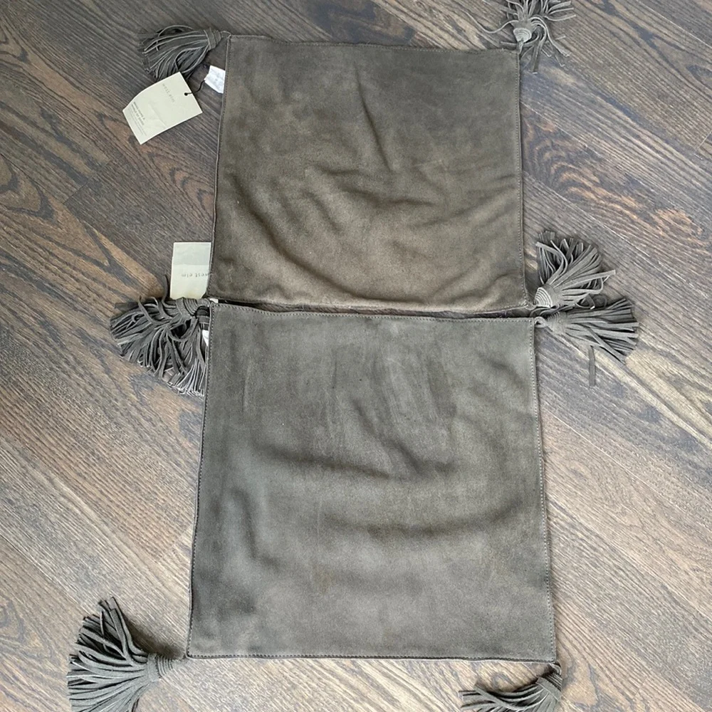 West Elm tasseled leather front pillow cases